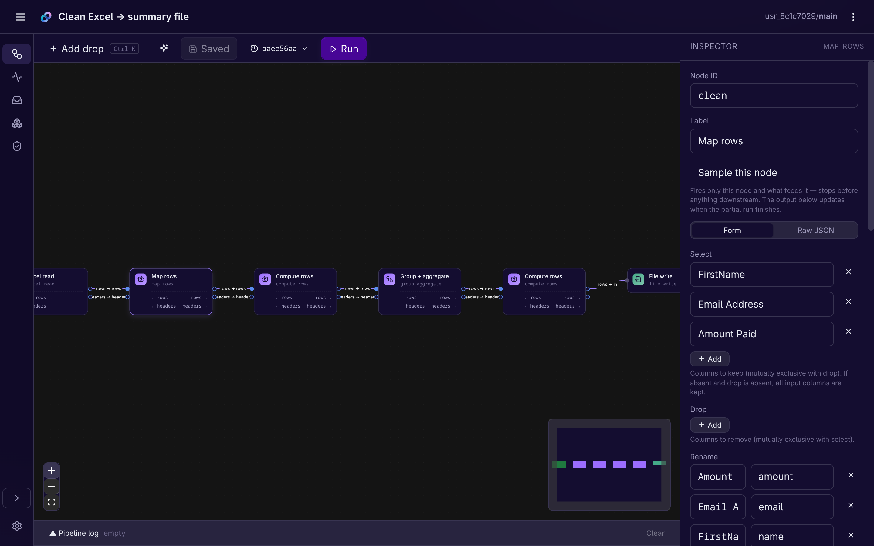 A close-up of the Hazy Flow builder: a row of labelled boxes connected by lines, each a simple step that passes its work along to the next.